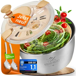KüchenKult Edelstahl Salatschleuder mit Deckel 5L | Rutschfester Boden | Testsieger 2025 | Salad Spinner | BPA -frei