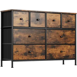 Clevich 8 Stoff-schubladen Kommode, Holzplatte, Stabiles Metallgestell, Vielseitig für Wohn- & Schlafbereich, Flur, Diele, Büro, Vintage-Design, Braun, 1 Stück