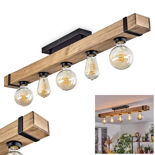 HOFSTEIN Deckenleuchte Montgomery, Deckenlampe aus Holz/Metall in Natur/Schwarz, moderne Leuchte im skandinavischen/Boho/Industrial-Design mit Holzbalken, 5 x E27, Schlafzimmer, Wohnzimmer, Esszimmer