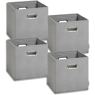 Storanda | 4er Set Aufbewahrungsbox 28x28x28 cm | Beiseitig Breite Griffe | Stabil & Faltbar | Regalbox für Würfelregal | Grau
