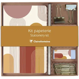 Clairefontaine 116071C - Schreibwaren-Set Terracotta (1x Notizbuch 11x17 cm 32 Blatt liniert + 1x Bleistift + 2x Briefklemmern + 10x Büroklammern + 1x Radiergummi)