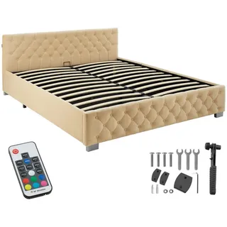 Tectake tectake® Polsterbett Daytona in Samtoptik mit Steppmuster großer Stauraum