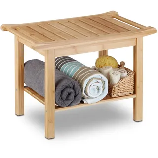 Relaxdays Badezimmerbank , Hellbraun , Holz , 66x45x40 cm , Badezimmer