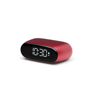 Lexon Minu Mini-Wecker, kompakt, mit VA-LCD-Display, Touchscreen-Bedienung, Snooze-Funktion und Hintergrundbeleuchtung, wiederaufladbarer Akku, Aluminium-Finish – Dunkelrot