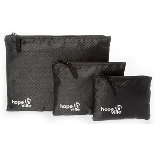HOPEVILLE Reißverschlusstaschen-Set, 3 verschieden große Reiseorganizer Taschen für Dokumente und Reiseutensilien, Premium Packbeutel-Set für Reise, Freizeit und Ausflug (Schwarz)