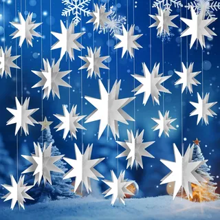 Kiiwah 12 Stücke Weihnachten Hängende Sternförmig 3D Papier Weihnachtsbaum Dekorationen, Christbaumschmuck Stern Anhänger für Weihnachten Hochzeit Home Party Winter Dekoration