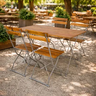Biergarten Set Klapptisch 4 Klappstühle klappbar Akazienholz 120x70cm - Grau, Braun