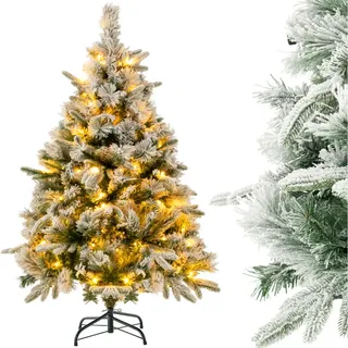 Costway Weihnachtsbaum mit Schnee, und Beleuchtung, Weihnachtsbaum mit 150 warmweißen LED-Lichtern