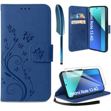 AROYI Lederhülle Kompatibel mit Xiaomi Redmi Note 13 4G(Nicht für 5G)Hülle und Schutzfolie,Wallet Handyhülle Leder Tasche Kartensteckplätzen Schutzhülle Kompatibel mit Xiaomi Redmi Note 13 Dunkel Blau