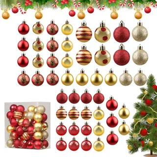 50 Stücke Weihnachtskugeln Set, Weihnachtsdeko Set Rot und Gold, Weihnachtskugeln Rot Gold, Rot Golden Weihnachtsdeko Kugeln, Weihnachtsbaumschmuck Gold, mit Aufhänger für Christbaumschmuck