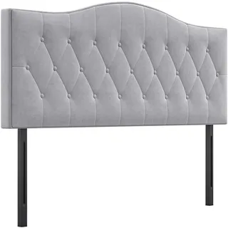 Homcom Kopfteil für Bett, grau Pappel, Samt, Stoff, 185 x 8 x 134 cm , Grau , Metall , 8x134x185 cm , Bett-Kopfteile