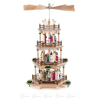 Pyramide mit Christi Geburt natur 3-stöckig für Kerzen d=14mm 22,5cmx44cmx22,5cm