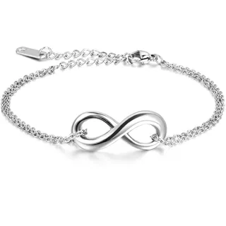 JewelryWe Schmuck Damen Armband Fußkette, Lieben Infinity Zeichen Charm Armkette Fußkettchen, Edelstahl, Silber - kostenlos Gravur
