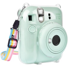 MUZIRI KINOKOO Tasche für Instax Mini 12/Polaroid Mini 12 Sofortbildkamera, Hart PVC Tragetasche mit Regenbogen Schultergurt Transparent