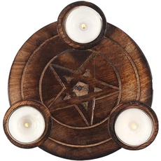 Teelichthalter | Pentagramm | 1 Stück | Holz | 17,2 x 17,2 x 2,5 cm
