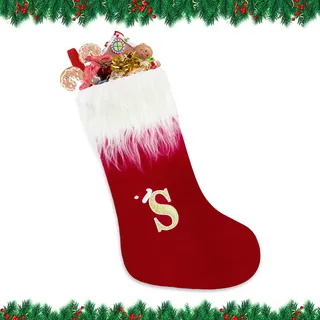 Alederways Weihnachtsstrümpfe, 22“ rote Monogramm gestrickt Weihnachten personalisierte bestickte Strümpfe, rote Kamin hängende Socken für Weihnachten Geschenk Weihnachtsdekoration (S)