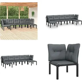 vidaXL 7 tlg. Garten Lounge Set Schwarz und Grau Poly Rattan - Garten Lounge Set - Garten Lounge Sets - Lounge Set - Gartenmöbel Set - Schwarz
