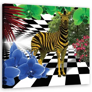 Feeby Wandbild bunte zebra tiere , Multicolor , Textil , Tiere , Rechteckig , 50x50 cm , Bilder & Rahmen, Bilder, Leinwandbilder
