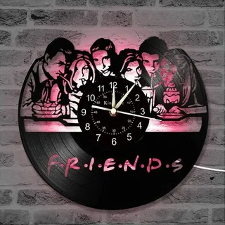 Smotly Vinyl Wanduhr, 3D kreative Freunde Serie Wanddekoration große Uhren, LED-Bunte Lichter handgemachte Wanduhr Geschenke,A