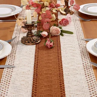 Dremisland Tischläufer Karamell 30x240cm Bauernhaus Baumwollfaden Tischdecke Boho Makramee Tischläufer Tischabdeckung Table Runner Tischdeko Weihnachten Tisch Läufer für Vintage Hochzeits Esstisch