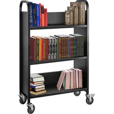 VEVOR Bücherwagen, 90 kg Bibliothekswagen, 75 x 35 x 125cm rollender Bücherwagen, einseitige L-förmige flache Regale mit feststellbaren 10 cm Rädern für Heimregale, Büro- und Schulbücherwagen