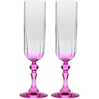 Krosno Champagnergläser 220 ml mit rosa Stiel, 2er Set – für Mocktails, Mimosa, Prosecco, Cava und Spritz – bleifreies Kristallglas – spülmaschinengeeignet – Celebration Moments Bubble