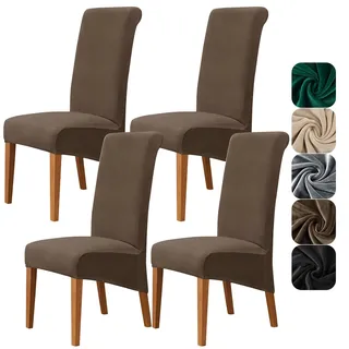 Alishomtll Samt Stuhlhussen XL 4er Set Universal Stretch Stuhlbezug für Schwingstühle Große Esszimmerstühle Bezug Waschbar Abnehmbar Stühle Schutz für Küche Bankett Hochzeit Party (Braun, 4 Stück)