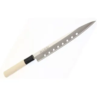 Cocktail7 Japanisches Yanagiba Sashimi Sushi Küchenmesser zum Filetieren von Fisch Edelstahl Klinge 21 cm, Holzgriff, Hergestellt in Japan (with Holes)