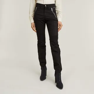 Bikerhose G-STAR "Biker Skinny Cargo", Damen, Gr. 26, Länge 32, schwarz (dk schwarz), Web, Obermaterial: 97% Baumwolle, 3% Elasthan, unifarben, skinny fit lang, Hosen Bikerhose, mit kontrastfarbenen Reißverschlüssen
