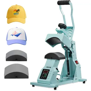 Vevor Hutpresse mit 2 austauschbaren Platten (16 x 6,5 cm / 16 x 8 cm), Hut-Hitzepresse mit präziser Temperatur- und Zeitregelung, Mützenpresse Heat Press für Kappen Stirnbänder Gesichtsmasken