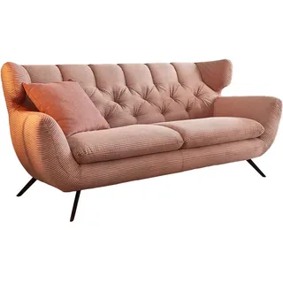 Kawola Sofa Charme Pink Cord , Rosa , Metall , Echtholz , Füllung: Komfortschaum , 200x94x95 cm , Wohnzimmer, Sofas & Couches, Sofas