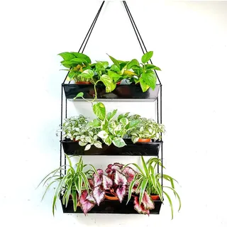LáLáGreen Wandbehang Pflanzgefäß – 40.6 cm Wand-Pflanzgefäße für Zimmerpflanzen, 3 Etagen, Sukkulenten-Pflanzgefäße, Metall, schwarz, Fenster, Kräutergarten, rechteckig, vertikal, Duschpflanztopf