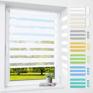 Doppelrollo klemmfix ohne Bohren & mit Bohren, 35x130cm (BxH) Stoffbreite 35 cm Weiß, 3-in-1 Duo Rollo für Fenster & Tür, Fensterrollo innen lichtdurchlässig & verdunkelnd, Klemmrollo Rollos
