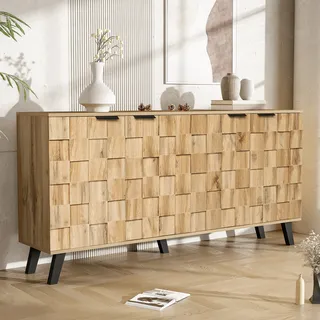 MODFU Kommode Sideboard mit mit 4 Türen, Schrank Buffet für Wohnzimmer, Schlafzimmer, Kinderzimmer, Jugendzimmer und Büro, Natur - Naturbelassen