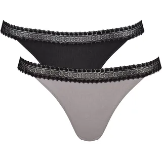 Tanga SLOGGI "GO Ribbed", Damen, Gr. XS, schwarz (schwarz combination), Single Jersey, Obermaterial: 95% Baumwolle, 5% Elasthan, Unterhosen Tanga, weiche, Baumwollmischung, Spitzenbesatz, bequem