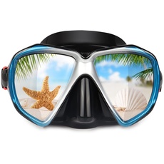 Taucherbrille für Erwachsene mit Anti-Nebel Schnorchelmaske, Schwimmmaske gehärtetem Glas und Nasenabdeckung zum Schnorcheln und Schwimmen (Blau)