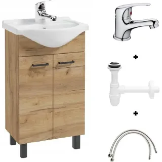 Badezimmer-Set, Schrank mit Waschbecken, 50 cm, Craft-Eiche, Mea - Silber