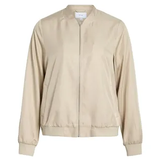 VILA Blouson VILA "VIPAPAYA L/S BOMBER JACKET - NOOS", Damen, Gr. 34, beige (cement), Web, Obermaterial: 100% Polyester, unifarben, regular fit normal, Rundhals, Jacken Blouson, Kunstfaser