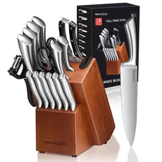 RAXCO Messerblock Set, 18-teiliges Edelstahl Küchenmesser Set - Steakmesser Set, Professionelle Küchenmesser Sets mit Block und Schärfer