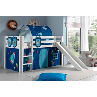 Vipack Hochbett Pino 90 x 200 cm Kiefer massiv lackiert weiß astronaut
