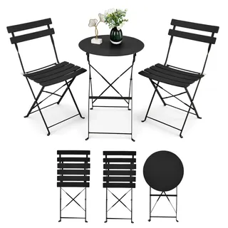 FCH Balkonset 3-Teilig Runder Tisch mit 2 StühlenGartenmöbelset Klappmöbel Stuhl Tisch Garten-MöbelSchwarz