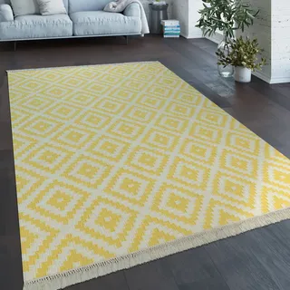 Paco Home Kenitra 500 Wollteppich 60 x 110 cm Gelb/Weiß