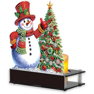 JICFDAO Diamond Painting Kerzenhalter 12x14.3cm Diamant Malerei Kerzenständer Untersetzer für Kerzen Kerzenleuchter für Hochzeit Gebet Familie Party Weihnachtsdeko Tischdeko Weihnachtsbaum Schneemann