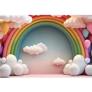Ttincceer Hintergrund Regenbogen Bogen 2.7x1.8m Cartoon Regenbogen Ballon Wolke Baby Dusche Hintergrund Neugeborenes Junge Mädchen Geburtstag Party Dekoration Banner