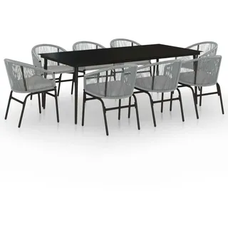 Graue 9-teilige Garten-Essgruppe für 8 Personen mit Kissen, Tisch 100 cm breit - Grau, Bunt
