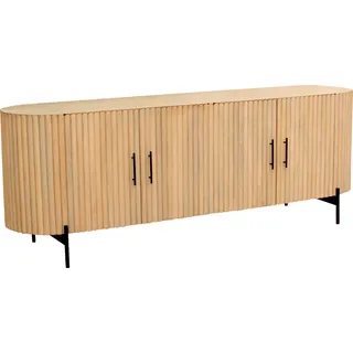 SIT Sideboard "Varese aus Mangoholz mit Lamellen-Design & 4 Türen" 1 Stk. tlg. 90 cm breit mit 4 Fächern & 22 cm hohen Metallfüßen, natur, schwarz