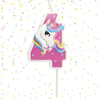 Ovanda Kerze 4 Geburtstag Mädchen, Einhorn Tortendeko Kerze 4, 3D Regenbogen Einhorn Geburtstagskerzen, Kerzen Zahlen 4 Rosa, Geschenk Mädchen 4 Jahre, Regenbogen Geburtstag