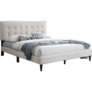 Polsterbett 140x200 und 160x200 cm Doppelbett mit Lattenrost und weichem Bezug, Bettgestell, Kassettensteppung, 160x200 cm, Beige - Beige
