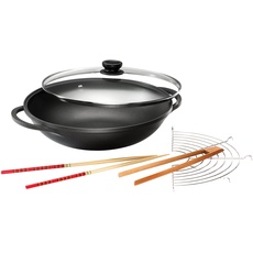 Karcher Wok Mai-Lin (Aluguss, Ø 36 cm, Durit-Select-Antihaftbeschichtung, inkl. Glasdeckel und Zubehör) schwarz