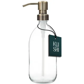 Kuishi Klarglas-Pumpflasche Spender [500 ml, goldene Pumpe] Nachfüllbare Braunglas-Seifenspender Flasche mit Edelstahlpumpe, umweltfreundlich (BPA-frei)
